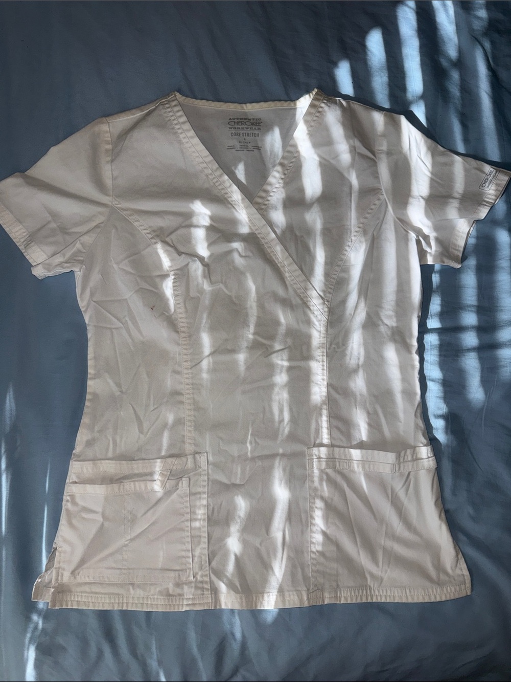 Cherokee White Women's Wrap-Style Scrub Top